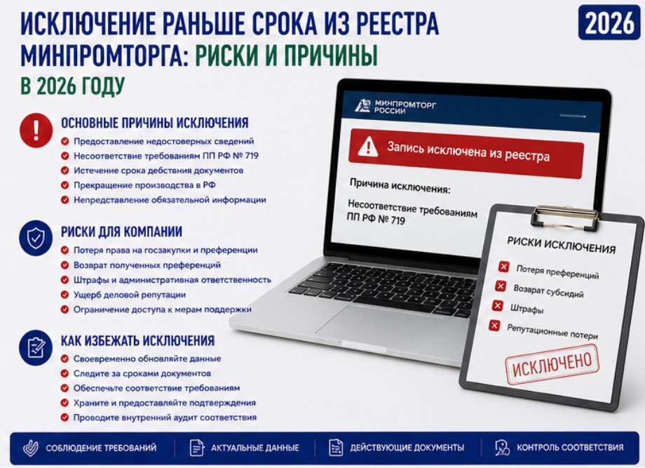 Исключение раньше срока из реестра Минпромторга: риски и причины в 2026 году